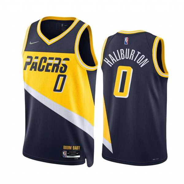Men's Indiana Pacers #0 Tyrese Haliburton 2021-22 Navy City Edition 75th Anniversary Stitched Jersey Dzhi